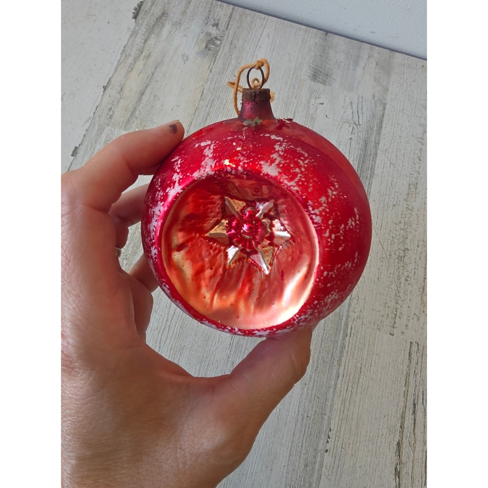 Antique poland? star indent jumbo red ornament glass Xmas tree